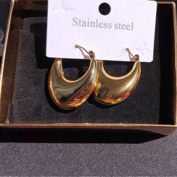 Gold Hoop Earrings Stainless Steel - Picture 3 of 5